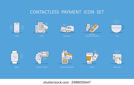 Ultimate Contactless Payment Icons: Contactless Phone, Contactless Hotel, with editable stroke.