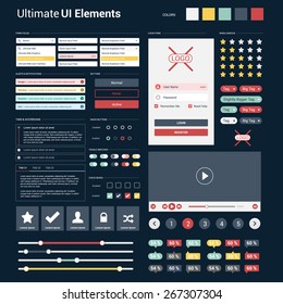 Ultimate dark web UI elements | responsive websites, mobile apps & user interface | UI Mega Collection | flat design web elements: Icons, web forms, button, check box, radio button and so on