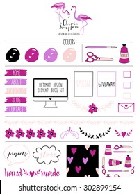 Ultimate design elements blog kit. For your graphic projects, print and internet. Frames, dividers, decorative elements such as logo. 