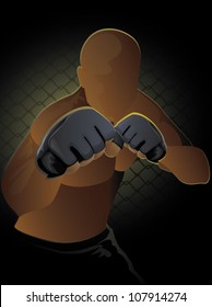 Ultimate Fighter/Mixed Martial Artist in a ready to brawl stance