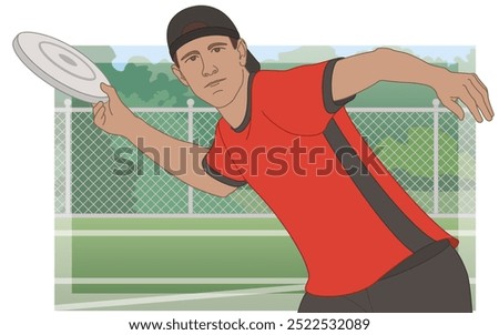 ultimate frisbee, male handler throwing the disk by hand with outdoor playing area in the background