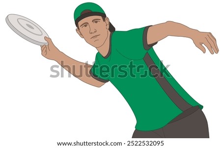 ultimate frisbee, male handler throwing the disk by hand isolated on a white background