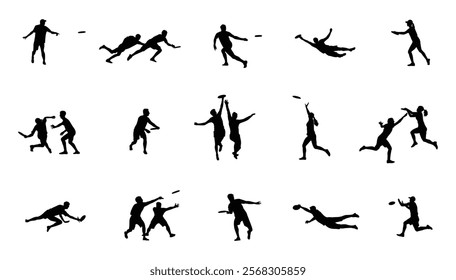 ultimate frisbee player silhouette on white background