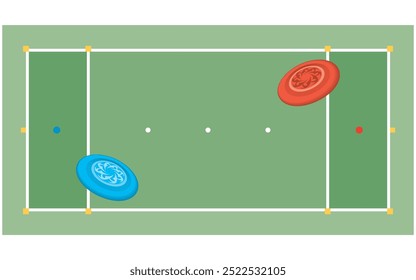 ultimate frisbee, playing field with two discs isolated on a white background