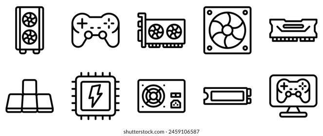 Ultimate Gaming PC Icon Set in Line Style