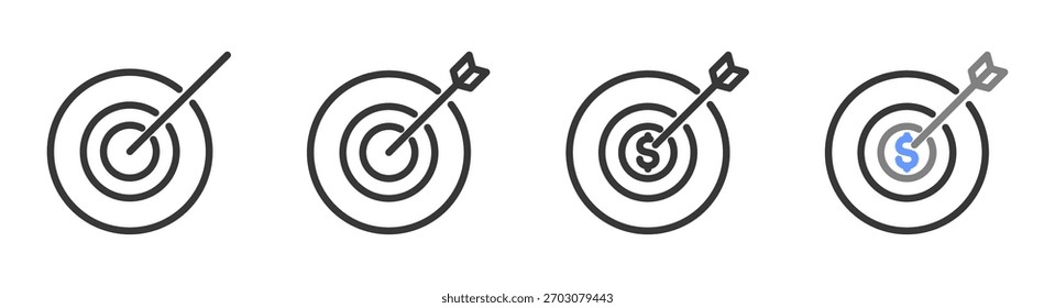Los objetivos definitivos Estilos con Variantes Línea de conjunto de iconos Ilustración vectorial