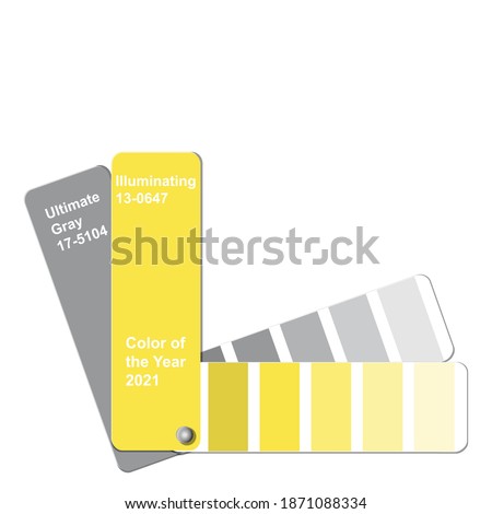 Ultimate Gray and Illuminating, Color of the Year 2021, trend colour palette sample swatch book guide, stock vector illustration clip art template isolated on white background