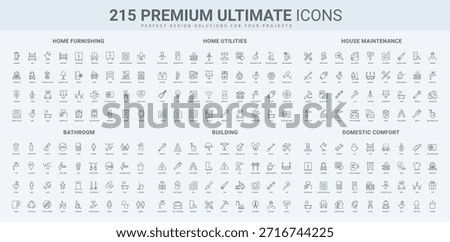 Ultimate icon collection covering home furnishing, utilities, house maintenance, bathroom essentials, and domestic comfort. Perfect for interior design and lifestyle themes.