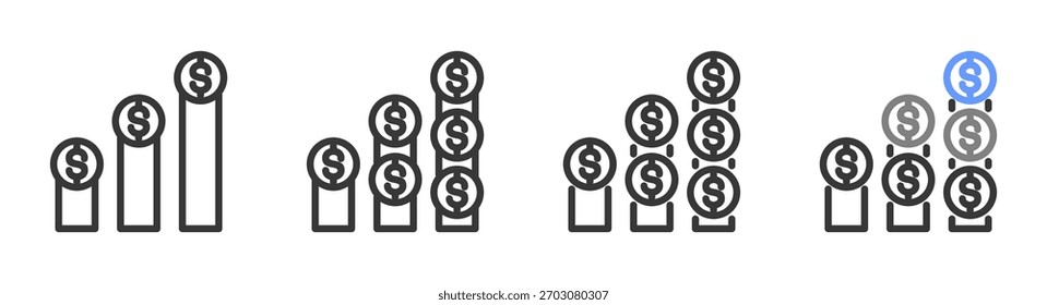 Os Estilos de nível de renda Final com Variações Linha de ícone definir ilustração de vetor