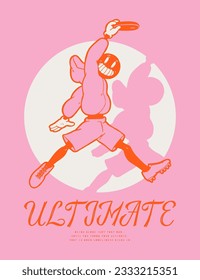 Ultimate jump catching the disc. Disc golf vintage typography silkscreen t-shirt print vector illustration.