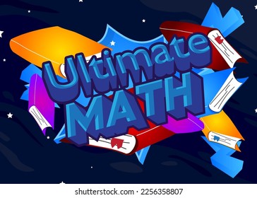 Ultimate Math word on a book, cartoon vector illustration.
