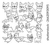 The ultimate mega pack of cute French Bulldog line art. Features a huge variety of poses, accessories, and moods for all your crafting, coloring, and branding needs.
