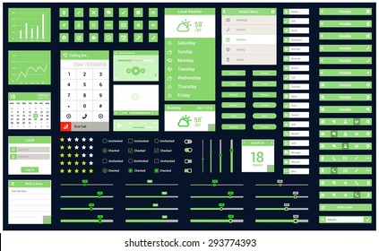 Ultimate Mobile Retina ready ui kit | Mobile application design flow - elements: header, icon button, app, slider, scroll, notes - flat Mobile web Ui elements for mobile or tablet and web application