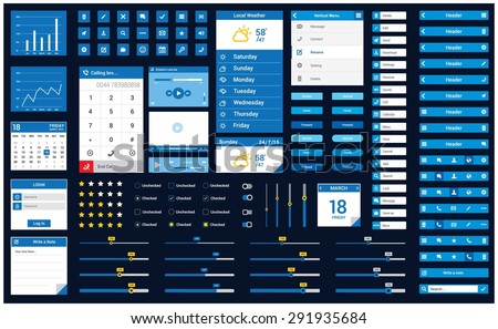 Ultimate Mobile Retina ready ui kit | Mobile application design flow - elements: header, icon button, app, slider, scroll, notes - flat Mobile web Ui elements for mobile or tablet and web application