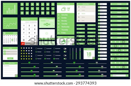 Ultimate Mobile Retina ready ui kit | Mobile application design flow - elements: header, icon button, app, slider, scroll, notes - flat Mobile web Ui elements for mobile or tablet and web application