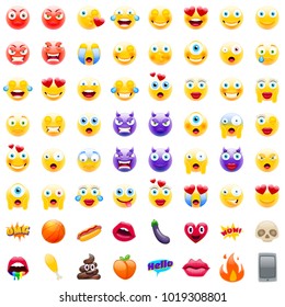 Ultimate Modern Emoji Set, Realistic Vector Illustration of Emojis. All World Emotions in Yellow Expressions. Happy, Sad, Angry, Eager, Surprised, Shocked, Crying, in Love and Confused Smileys