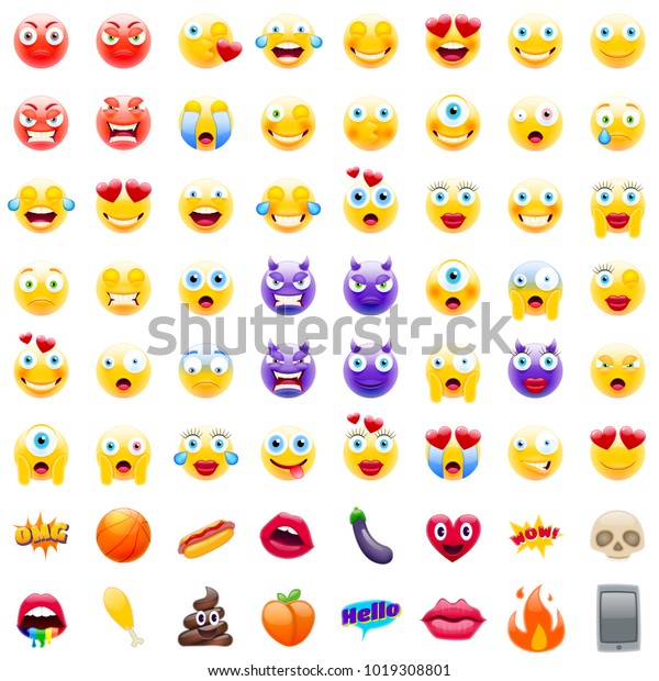 Ultimate Modern Emoji Set Realistische Vektorgrafik Von Emojis Alle Welt Emotionen In Gelben Ausdrucken Frohlich Traurig