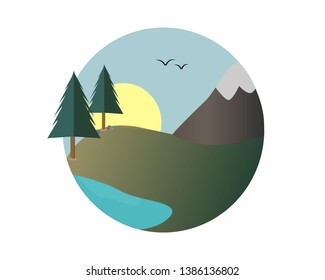 Ultimate mountain nature vector design with pond - eps.10