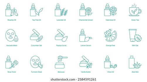 Ultimate Natural Skincare and Beauty Collection Vector Icon Set