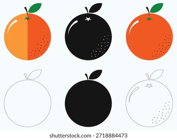 Ilustraciones vectoriales de Paquete, silueta y contorno de íconos de frutas naranjas