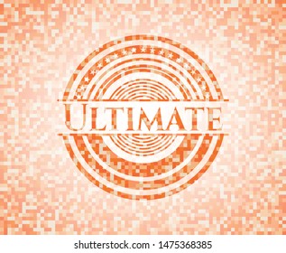 Ultimate orange tile background illustration. Square geometric mosaic seamless pattern with emblem inside.