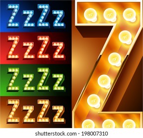 Ultimate realistic lamp board alphabet. Condensed style. Left and right options. Multicolored. Letter z