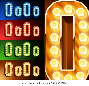 Ultimate realistic lamp board alphabet. Condensed style. Left and right options. Multicolored. Letter o