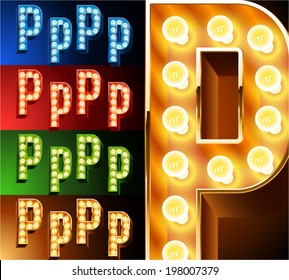 Ultimate realistic lamp board alphabet. Condensed style. Left and right options. Multicolored. Letter p