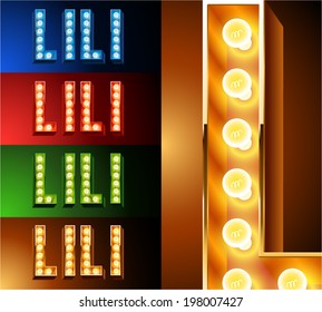 Ultimate realistic lamp board alphabet. Condensed style. Left and right options. Multicolored. Letter l