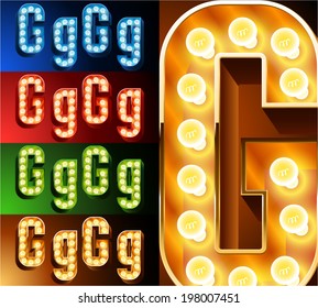 Ultimate realistic lamp board alphabet. Condensed style. Left and right options. Multicolored. Letter g