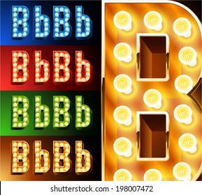 Ultimate realistic lamp board alphabet. Condensed style. Left and right options. Multicolored. Letter b