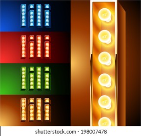 Ultimate realistic lamp board alphabet. Condensed style. Left and right options. Multicolored. Letter i