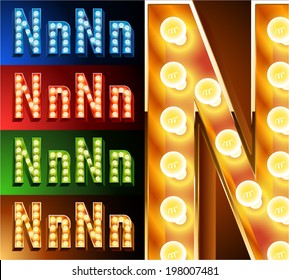 Ultimate realistic lamp board alphabet. Condensed style. Left and right options. Multicolored. Letter n