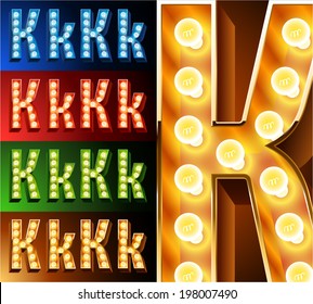 Ultimate realistic lamp board alphabet. Condensed style. Left and right options. Multicolored. Letter k