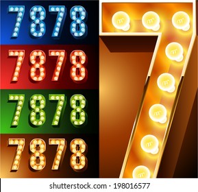 Ultimate realistic lamp board alphabet. Condensed style. Left and right options. Multicolored. Numbers 7 -8