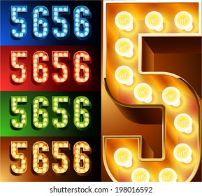 Ultimate realistic lamp board alphabet. Condensed style. Left and right options. Multicolored. Numbers 5 - 6