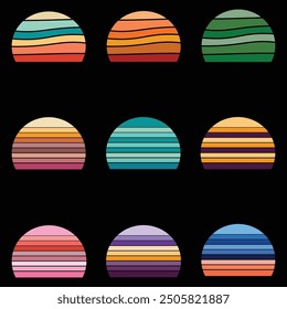 Ultimate Retro Vintage Sunset Shape Background Bundle, 
Vintage sunset collection in 70s 80s style, Regular and distressed retro sunset set bundle,
Vintage Backgrounds for Every Design,