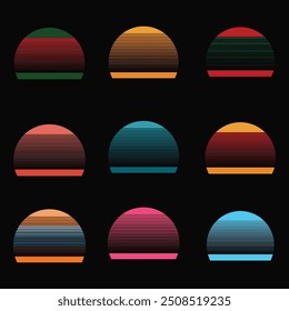 Ultimate Retro Vintage Sunset Shape Background Bundle, 
Vintage sunset collection in 70s 80s style, 
Regular and distressed retro sunset set bundle, Vintage Backgrounds for Every Design,