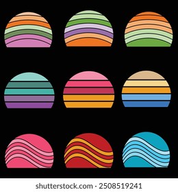 Ultimate Retro Vintage Sunset Shape Background Bundle, 
Vintage sunset collection in 70s 80s style, 
Regular and distressed retro sunset set bundle, Vintage Backgrounds for Every Design,