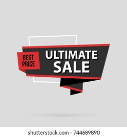Ultimate sale banner template in flat origami style on gray background