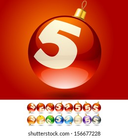 Ultimate set of alphabet font symbols on Christmas balls. Letter 5