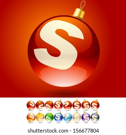 Ultimate set of alphabet font symbols on Christmas balls. Letter s