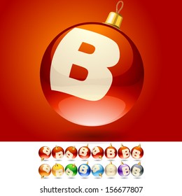 Ultimate set of alphabet font symbols on Christmas balls. Letter b
