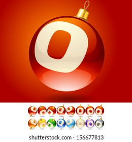 Ultimate set of alphabet font symbols on Christmas balls. Letter o