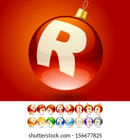Ultimate set of alphabet font symbols on Christmas balls. Letter r