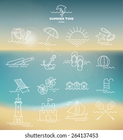 ULTIMATE SUMMER DESIGN ELEMENTS KIT . ICONS SYMBOLS AND BACKGROUND. For your graphic projects, print and internet. monoline, art line, outline.