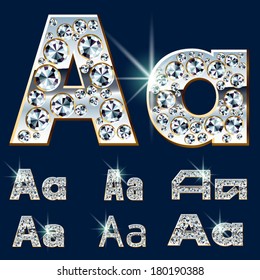 Ultimate vector alphabet of diamonds and platinum ingot. Six options. Letter a