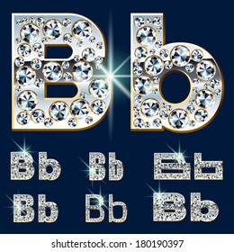 Ultimatives Vektoralphabet aus Diamanten und Platin-Ingwer. Sechs Optionen. Buchstabe b