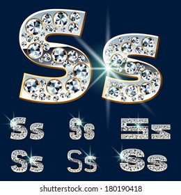 Alfabeto vectorial definitivo de los diamantes y el lingote de platino. Seis opciones. Letra s
