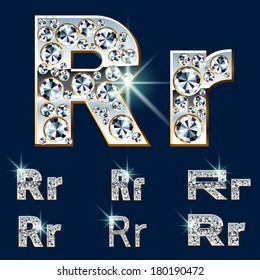 Alfabeto vectorial definitivo de los diamantes y el lingote de platino. Seis opciones. Letra r